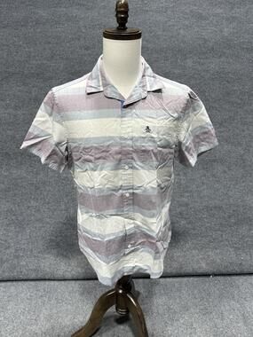 Original Penguin Shirt Mens Medium Multicolor Striped Short Sleeve Button-Up